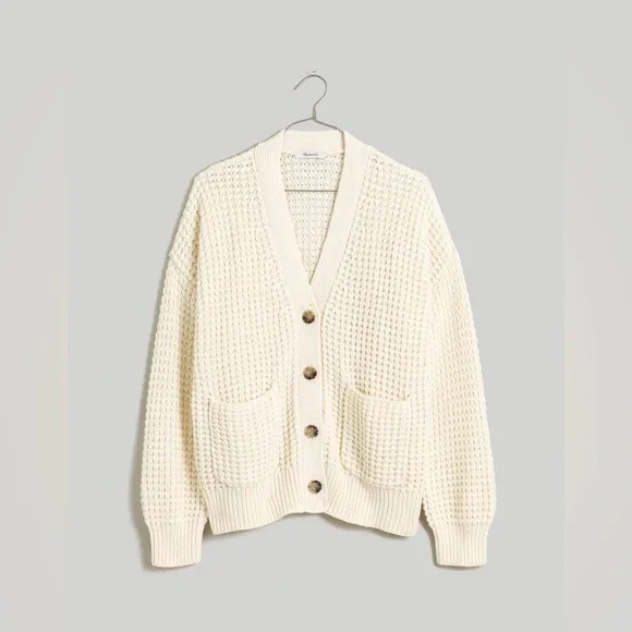 Madewell Waffle-Knit V-Neck Cardigan, relaxed boxy fit - Picture 3 of 6